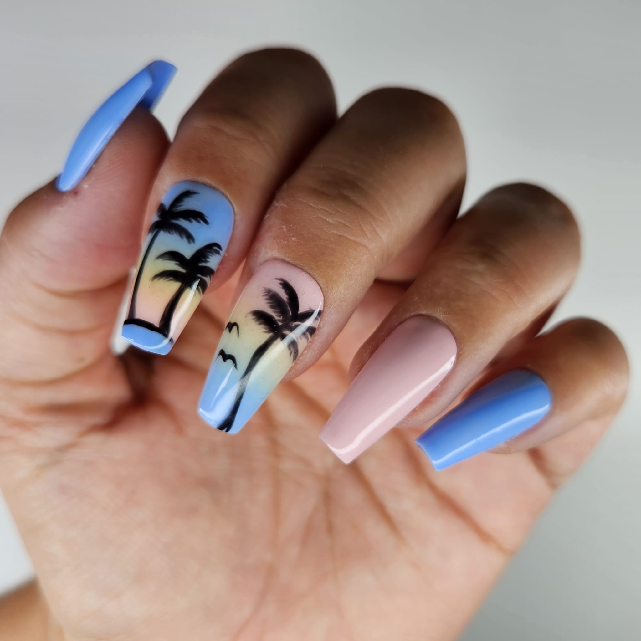 image Press-On Nails "Palm Beach" – Forme Coffin M Tany Mena